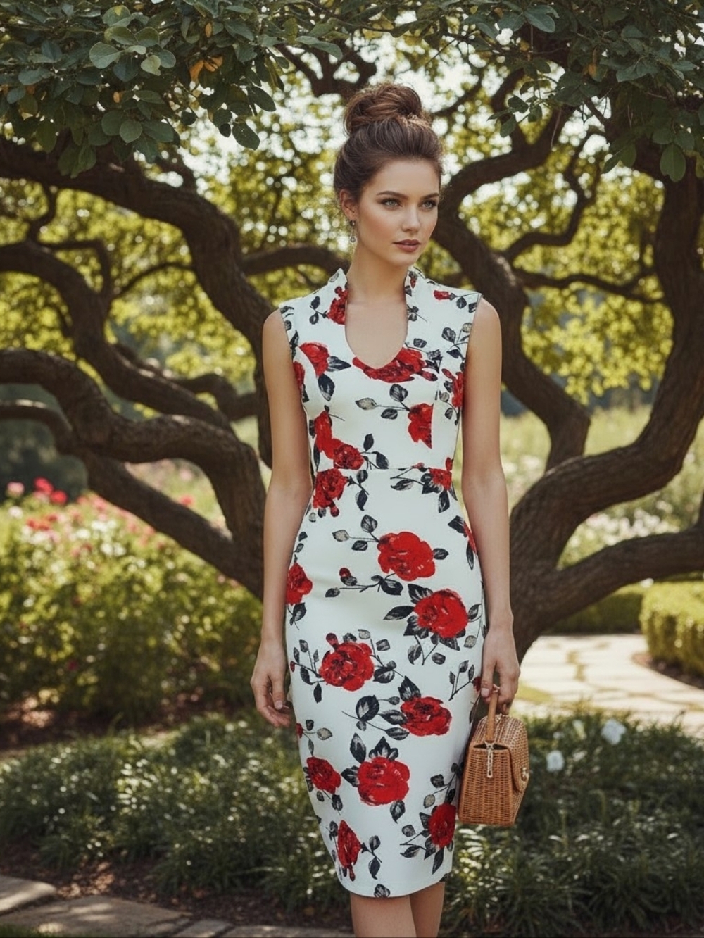 Almost Famous Red, Blue & Blue Floral Midi Dress – Size Small